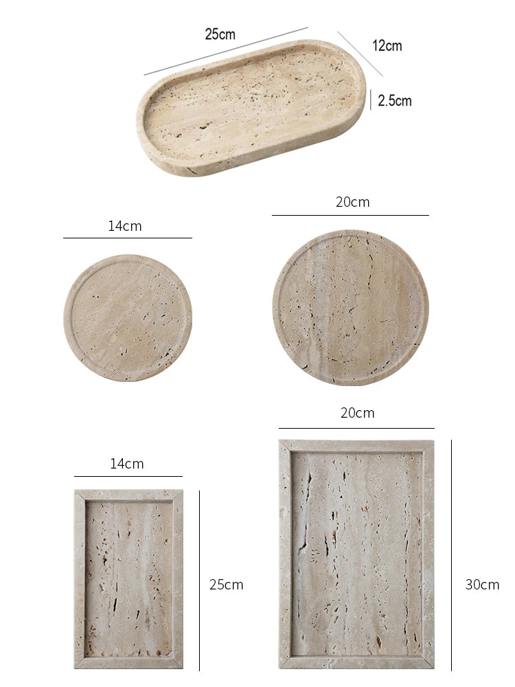 Travertine Vanity Tray — Multi-Size Marble Serving Tray