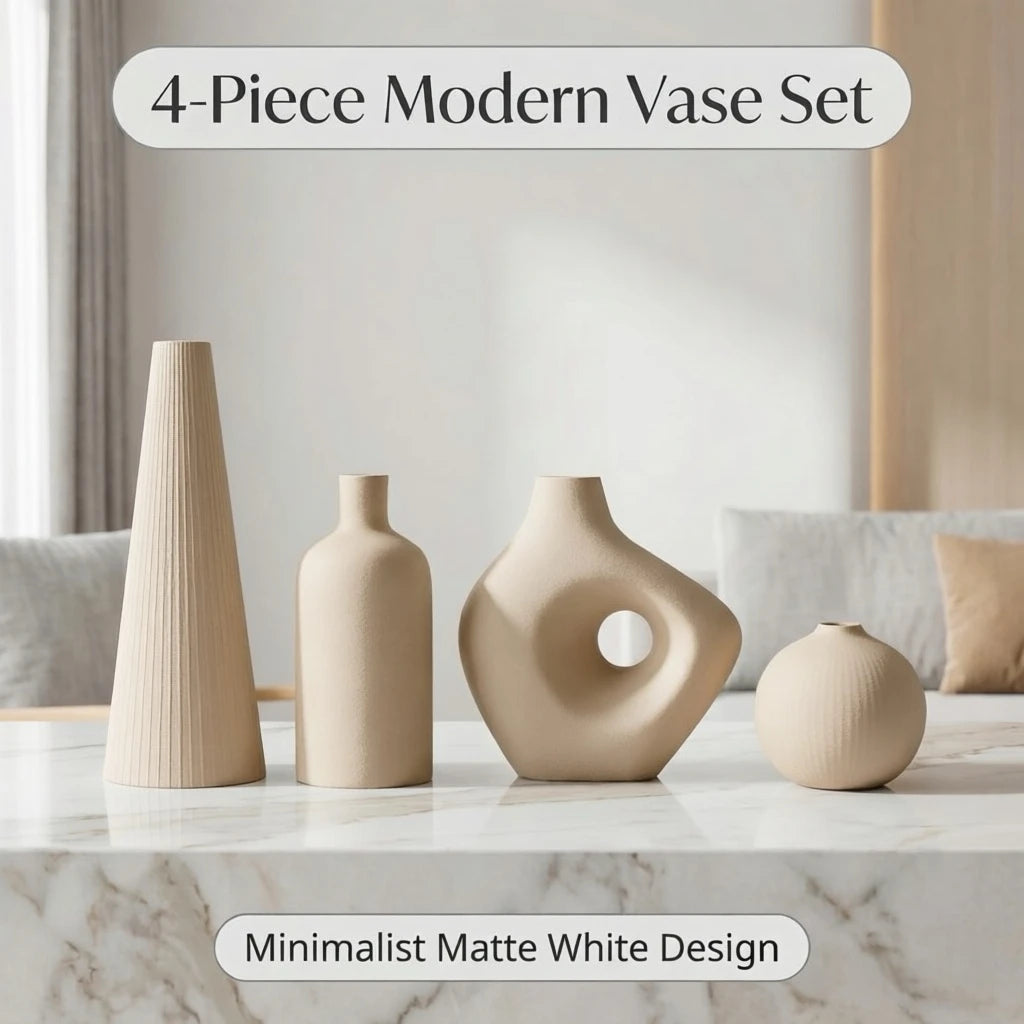 Wabi-Sabi Irregular 4-Piece Vase Set — Matte PLA