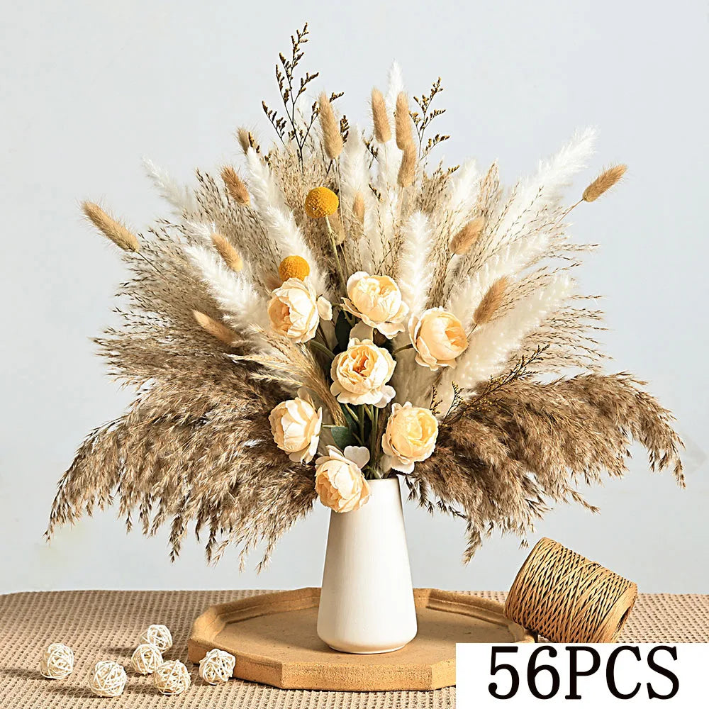Faux Peony & Pampas Mix Bouquet — Dried-Look Boho Centerpiece