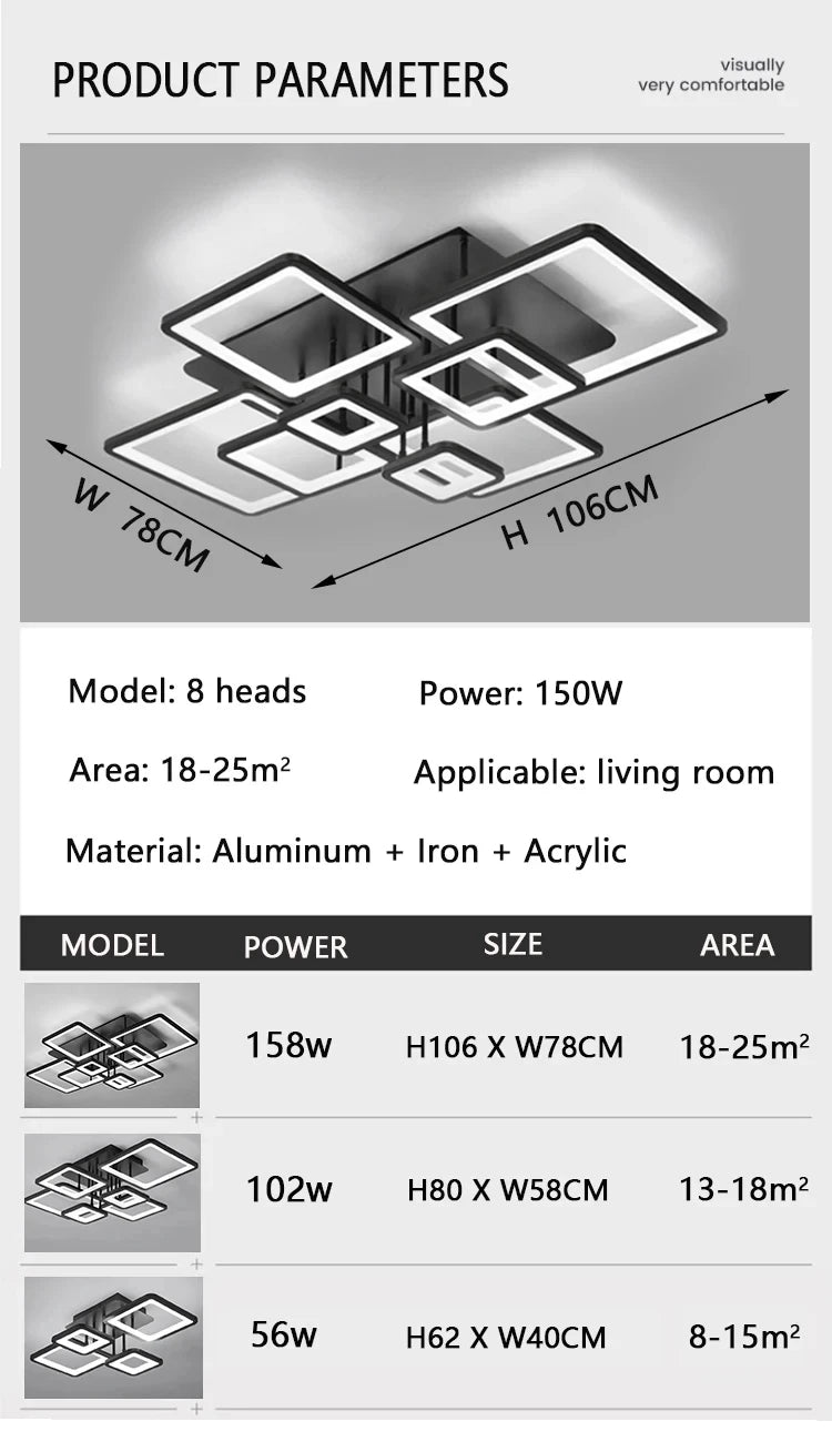 Black grid LED ceiling light — front product view