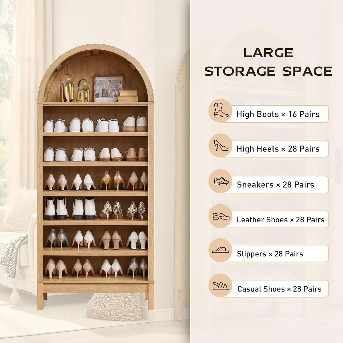 71" Tall Arched Bookshelf — 7-Tier Bookcase