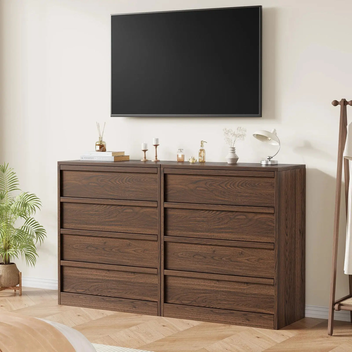 4-Drawer Tall Dresser — Walnut Bedroom Storage Chest