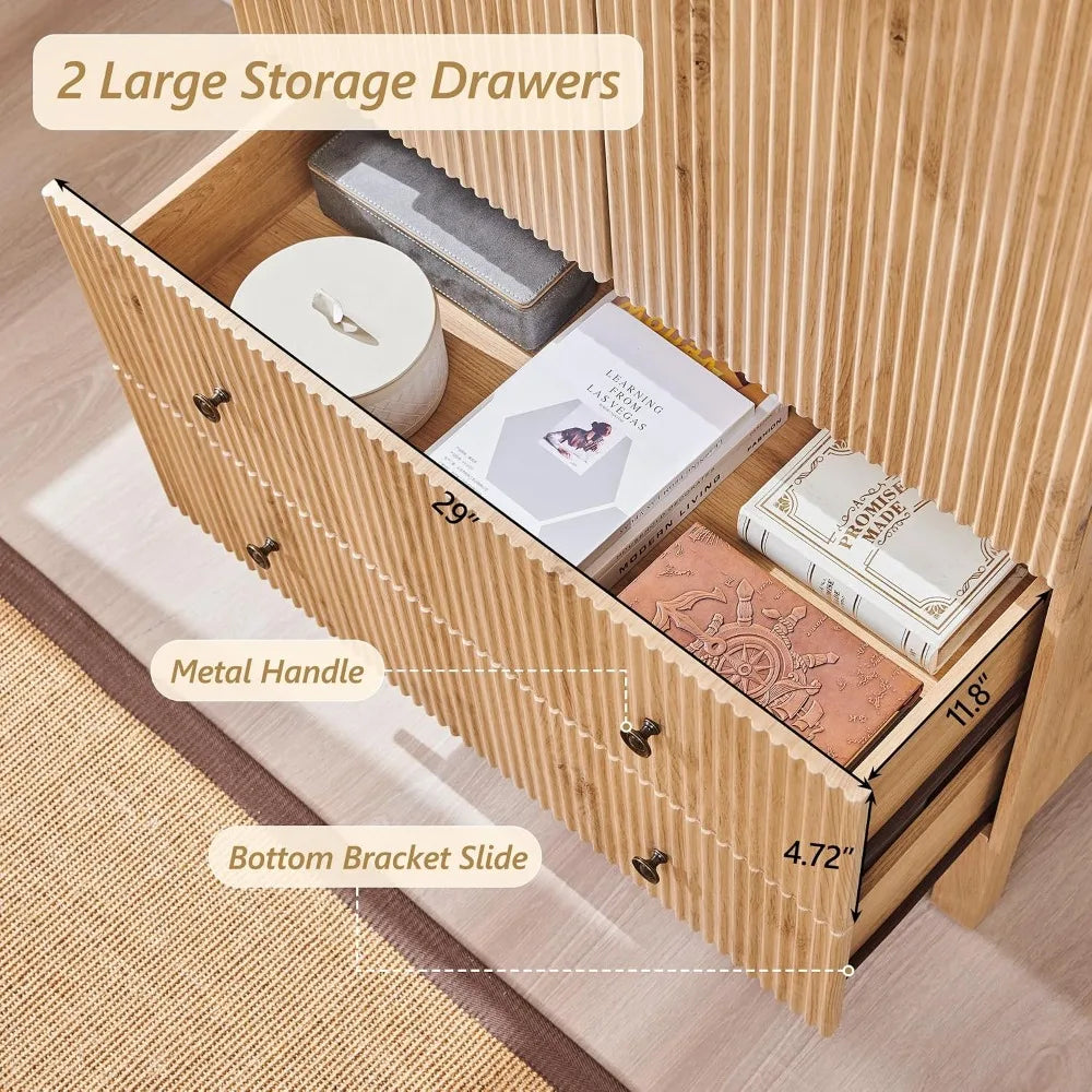71" Arched Fluted Bathroom Storage Cabinet — Natural