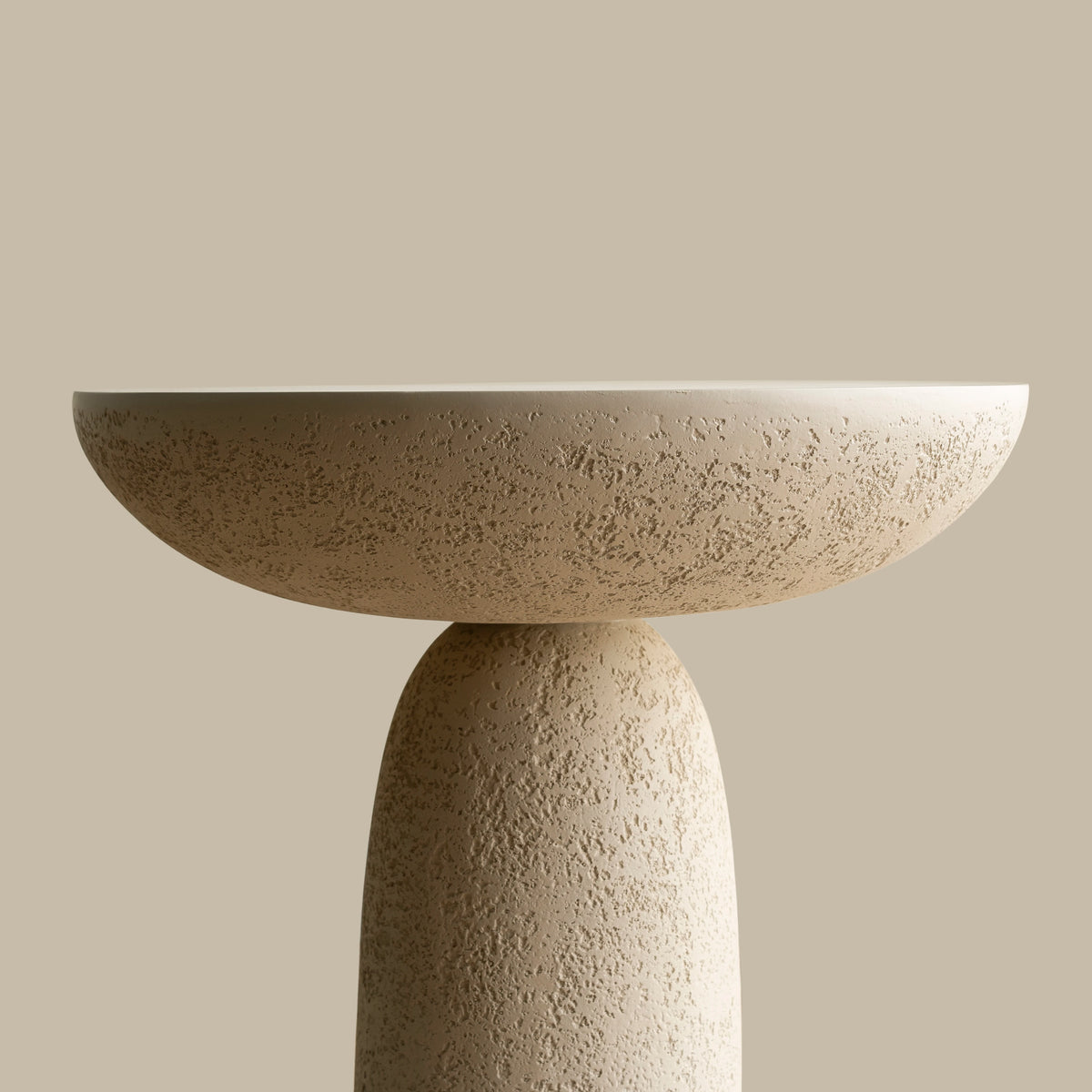 SHYFOY pedestal side table with stone-inspired hourglass base