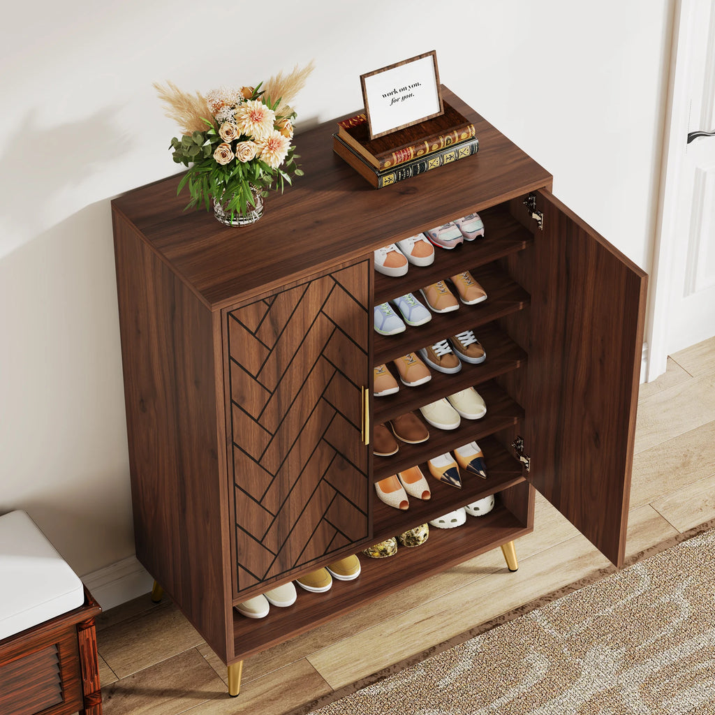 Tribesigns Walnut 6-Tier Shoe Cabinet with Doors