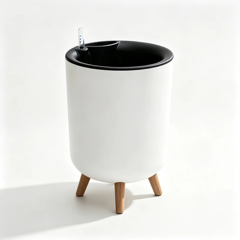 Self-Watering Floor Planter with Stand — White, Water Level Gauge