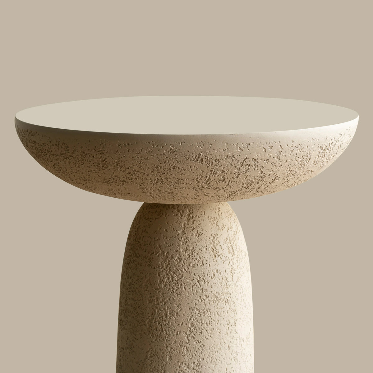 SHYFOY pedestal side table with stone-inspired hourglass base