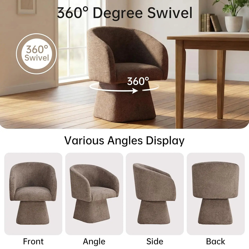 Upholstered swivel dining chair with barrel back and arms
