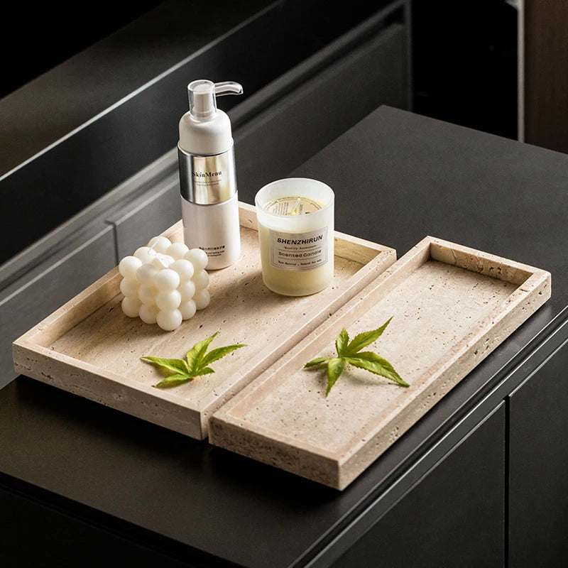 Beige Travertine Bathroom Accessory Set — 9-Piece