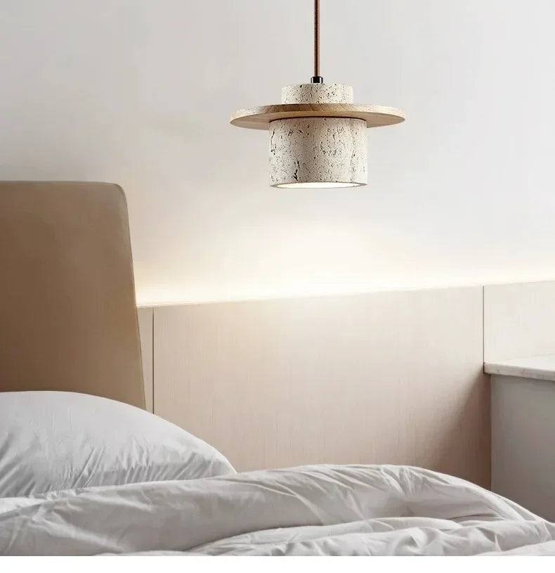 High Quality Stone Pendant Light Indoor LED Walnut/Log Yellow Travertine Chandelier Parlor Bedroom Cafe Bar Hanging Light — image 10
