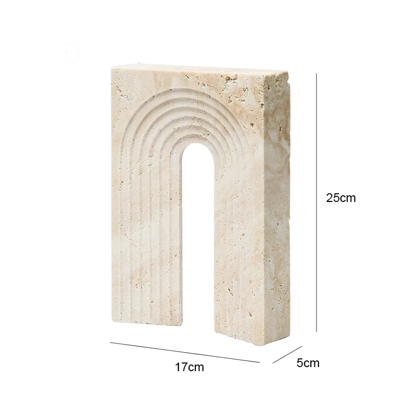Natural Travertine Stone Archway Ornament — Beige, Antique Finish