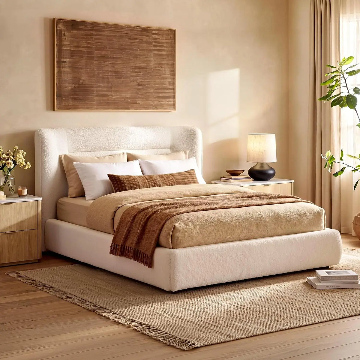 Wingback Upholstered Platform Bed - Queen