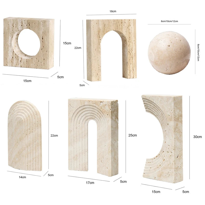 Natural Travertine Stone Archway Ornament — Beige, Antique Finish