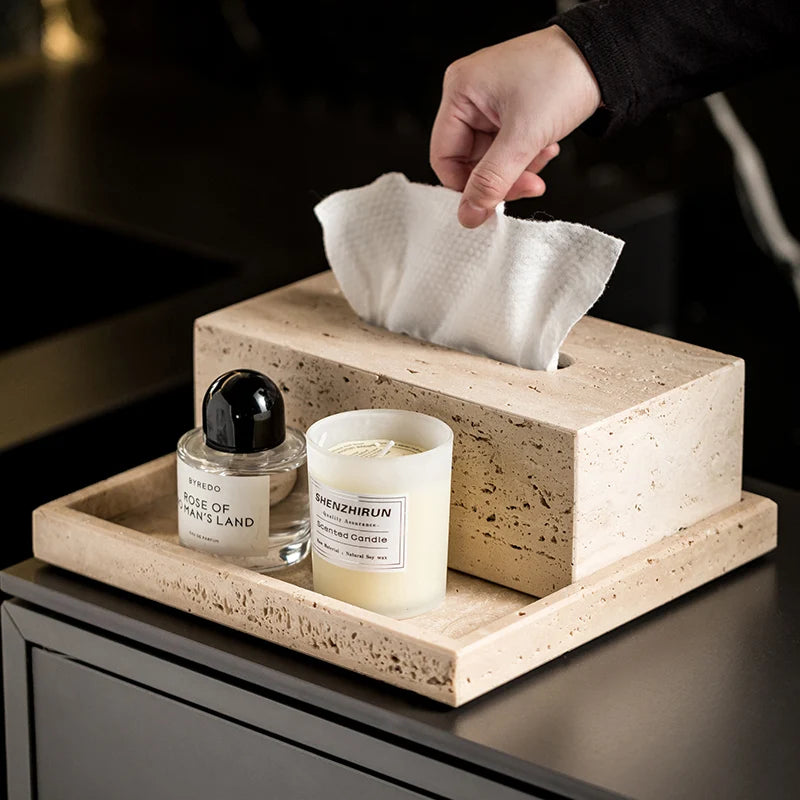 Beige Travertine Bathroom Accessory Set — 9-Piece