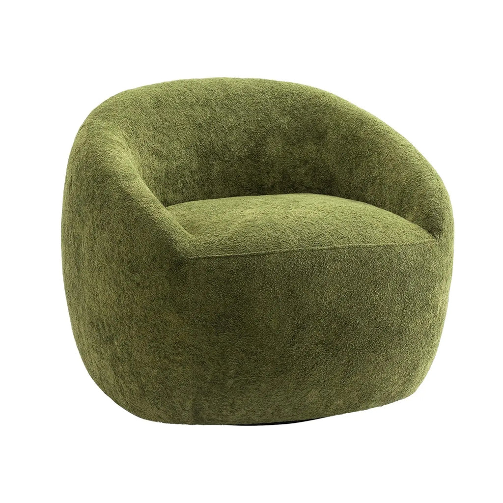 Green Boucle Oversized Swivel Chair — 360° Base