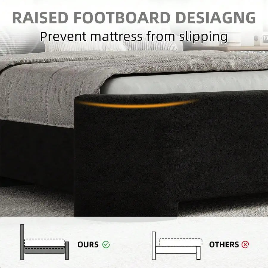 Upholstered wingback platform bed — side angle