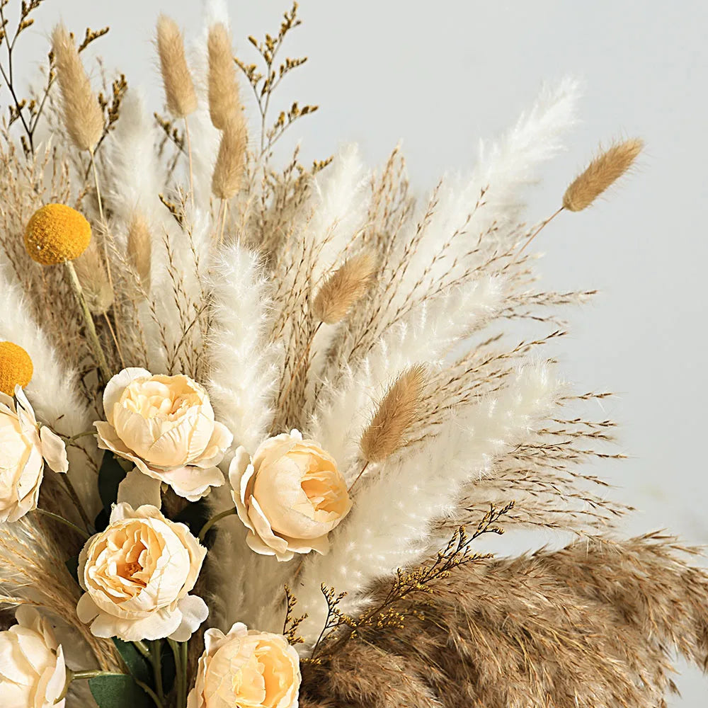 Faux Peony & Pampas Mix Bouquet — Dried-Look Boho Centerpiece