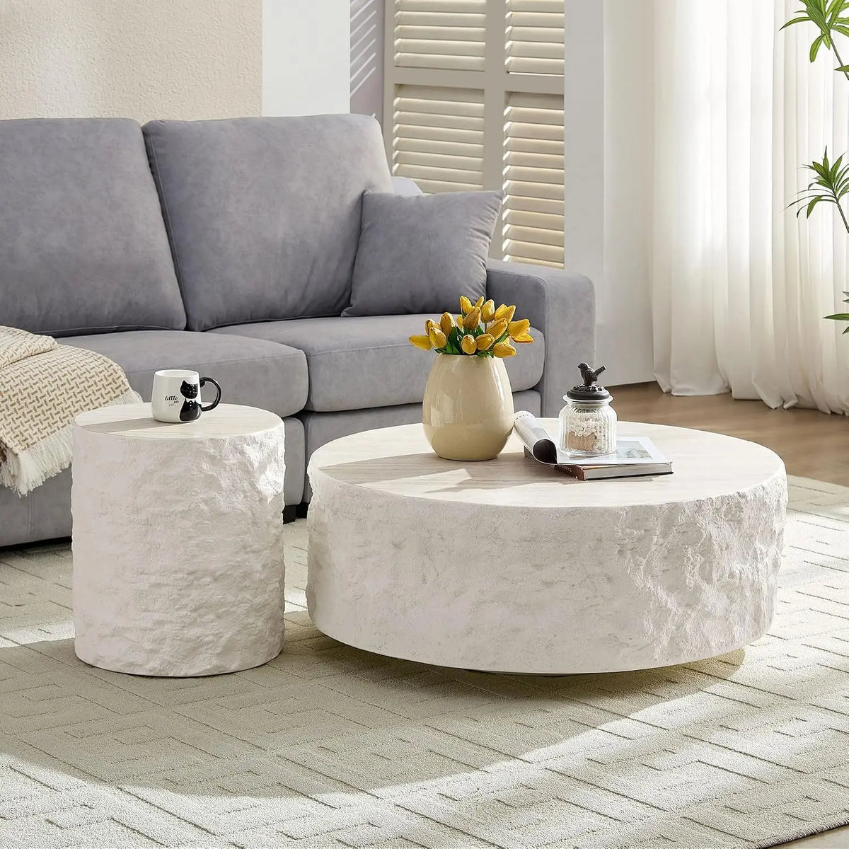Nesting Drum Coffee Table Set - Modern Pair