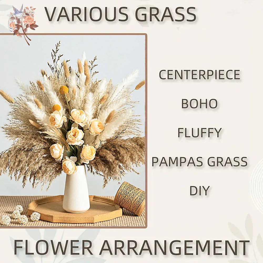 Faux Peony & Pampas Mix Bouquet — Dried-Look Boho Centerpiece