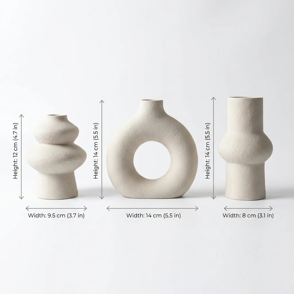 Hollow-Ring Textured 3-Piece Vase Set — Sand Grain PLA