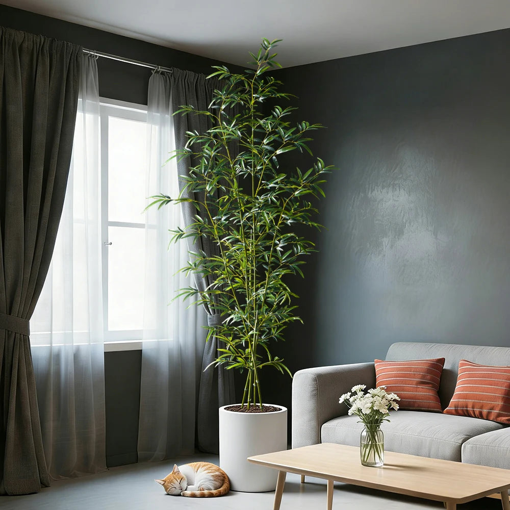 160-270cm Large Artificial Bamboo Tree Fake Palm Plant Faux Fern Bamboo Plants Plastic Bambusa Trees Leaf For Home Garden Decor — room setting