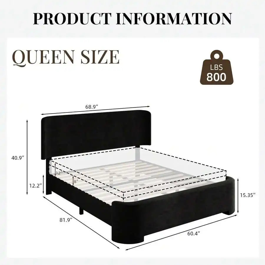 Upholstered wingback platform bed — finish detail