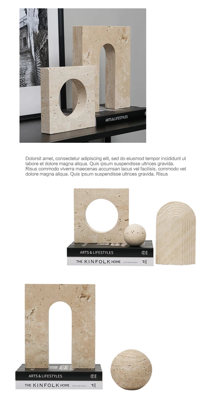 Natural Travertine Stone Archway Ornament — Beige, Antique Finish