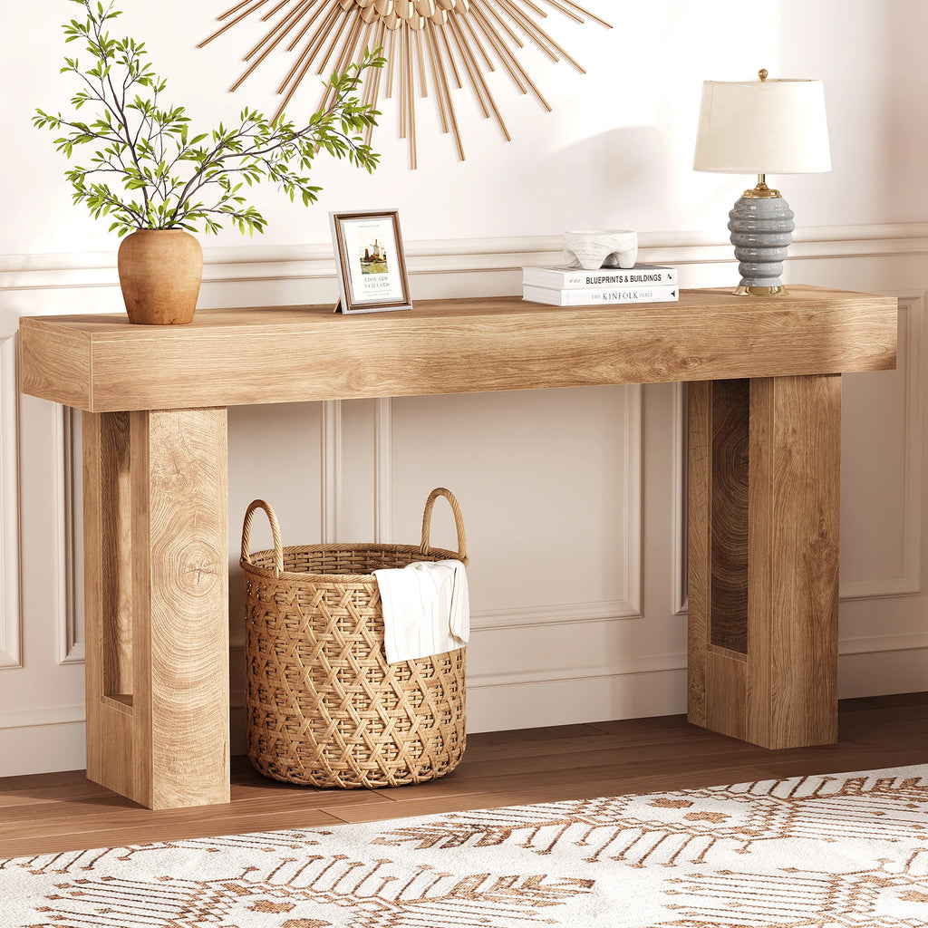 63" Farmhouse Console Table — Natural Wood Sofa Table