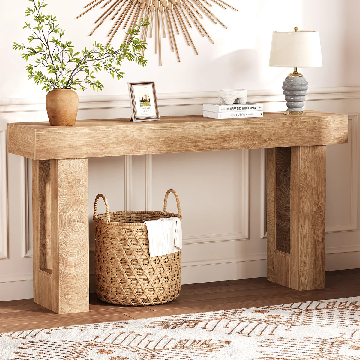 63" Farmhouse Console Table — Natural Wood Sofa Table