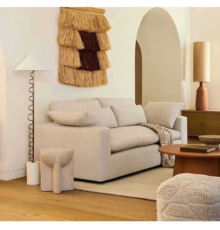 Outdoor Cream Stone Side Table - Weatherproof Modern