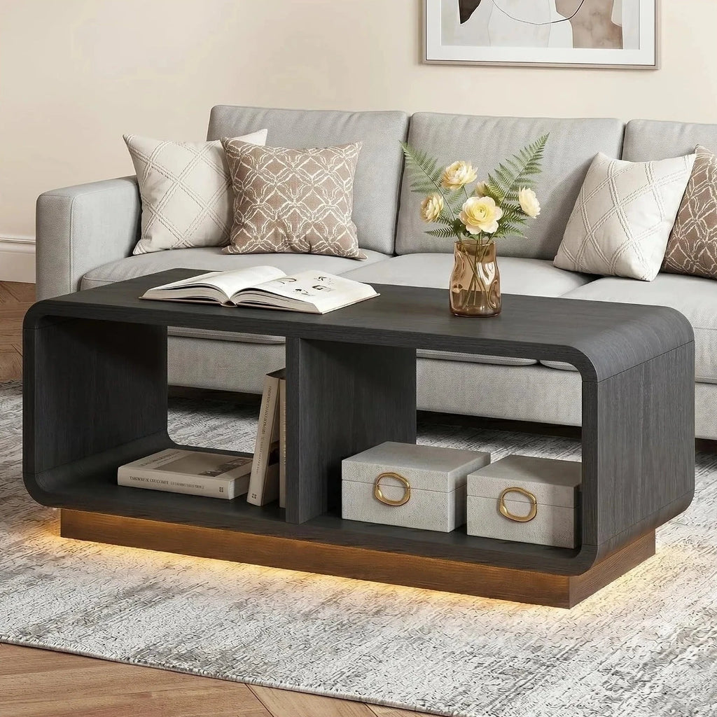 Mid-century coffee table with built-in LED light strip