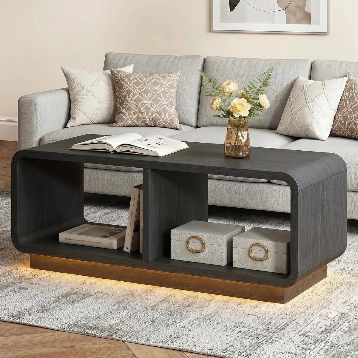 Mid-century coffee table with built-in LED light strip