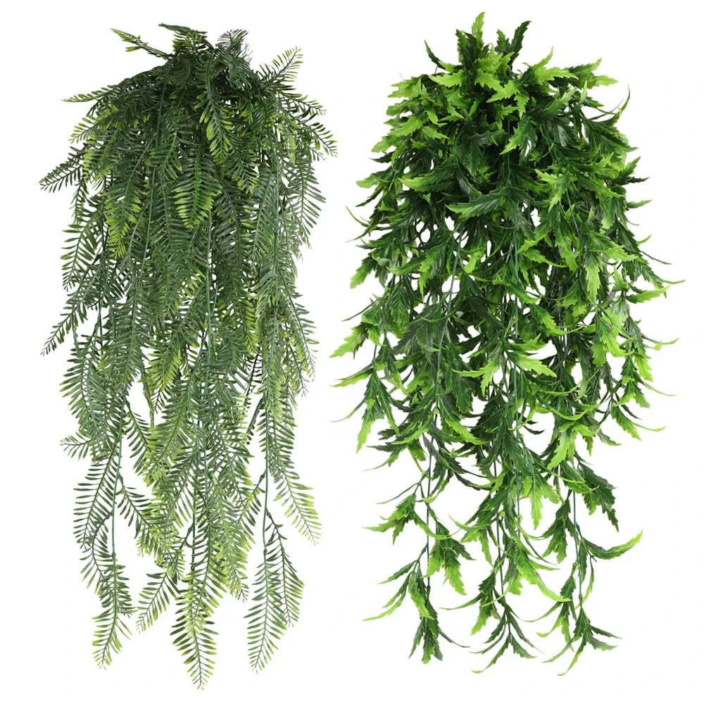 Persian fern Leaves Vines Home Room Decor Hanging Artificial Plant Plastic Leaf Grass Wedding Party Wall Balcony Decoration — room setting