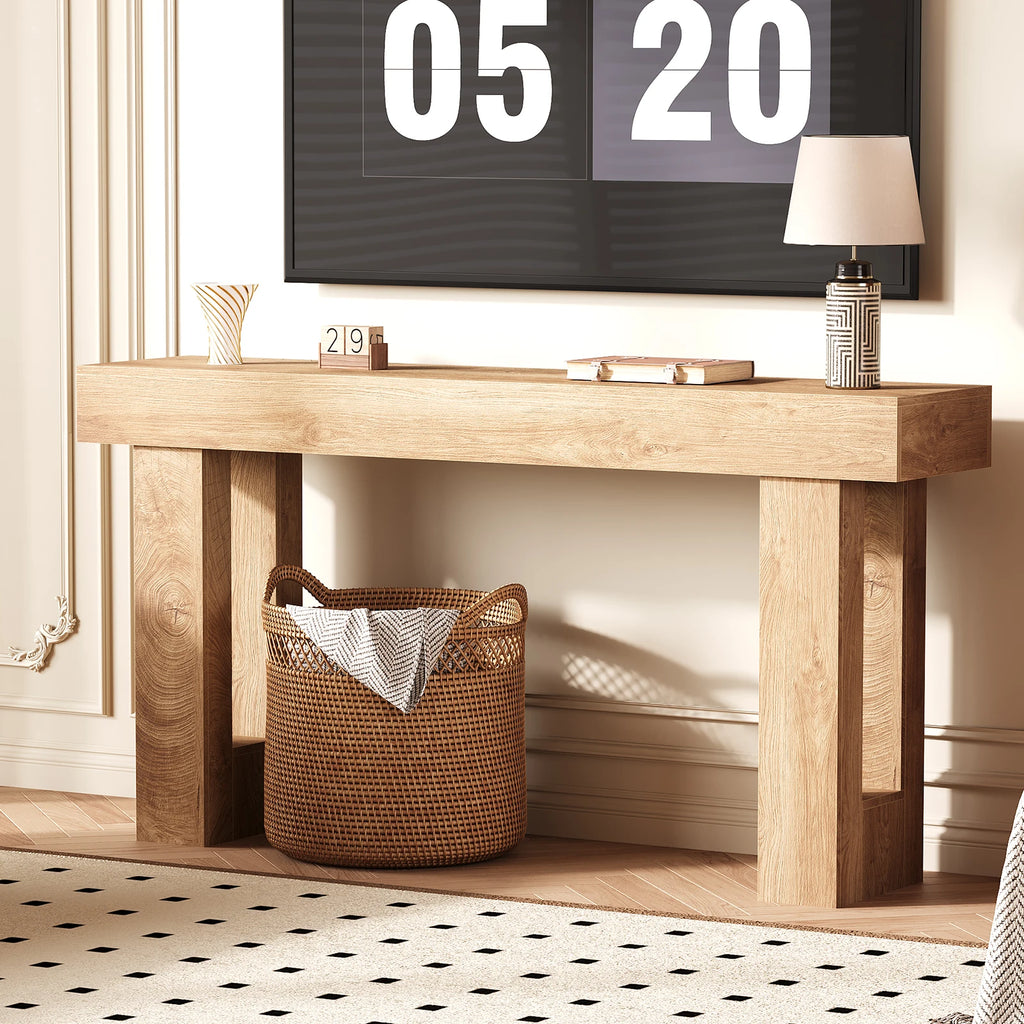 63" Farmhouse Console Table — Natural Wood Sofa Table