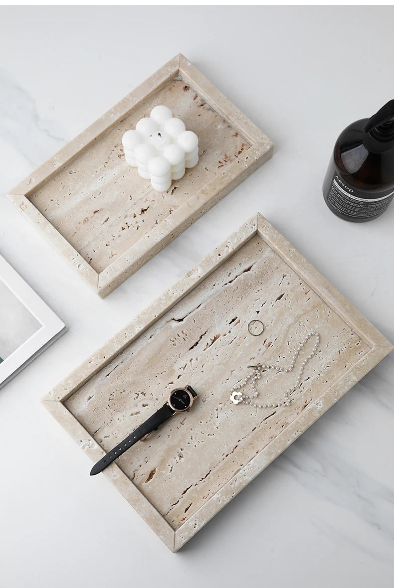 Travertine Vanity Tray — Multi-Size Marble Serving Tray