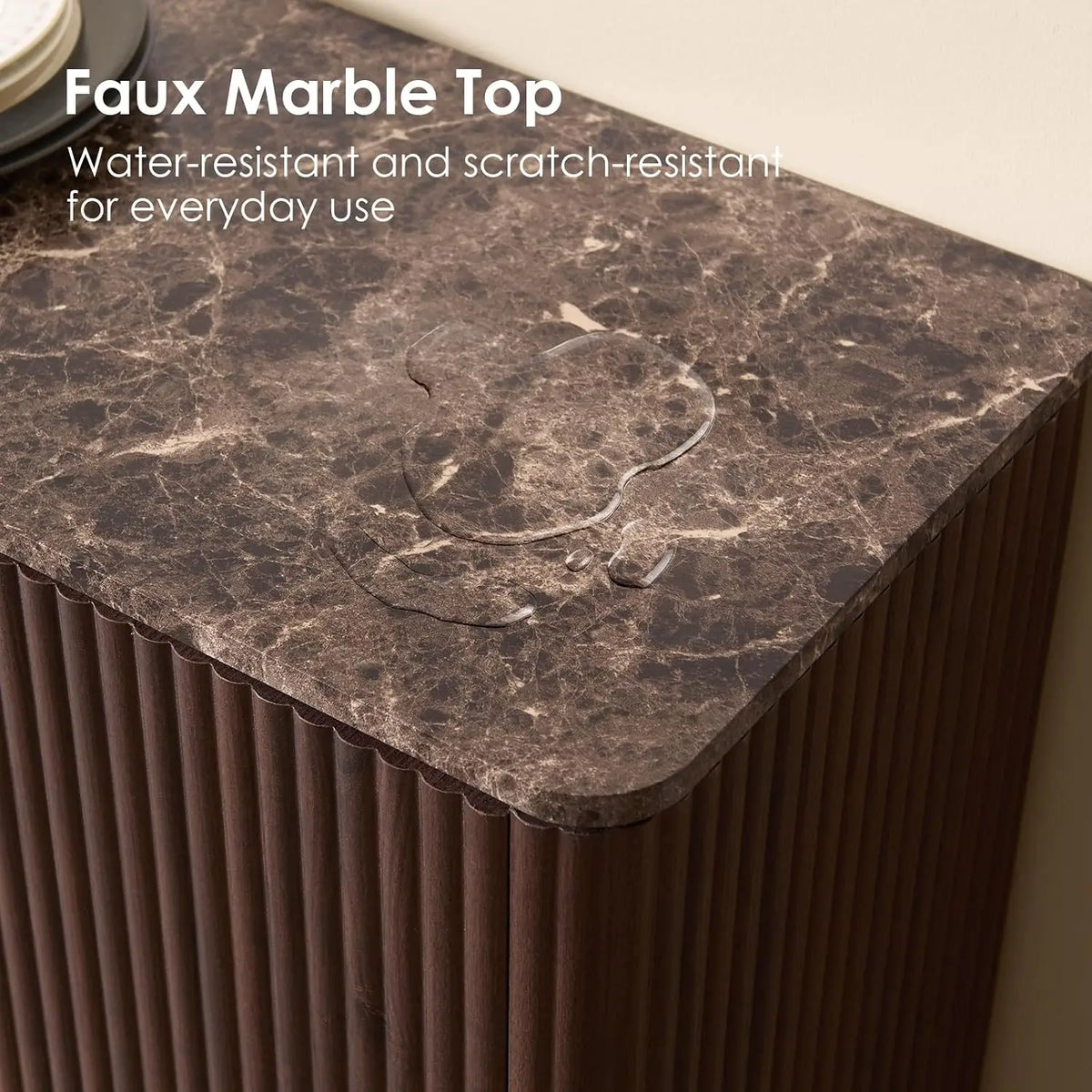 Fluted TV stand with faux marble top for TVs up to 80 inches