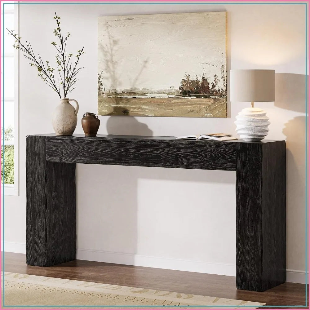 Solid wood console table in black farmhouse silhouette