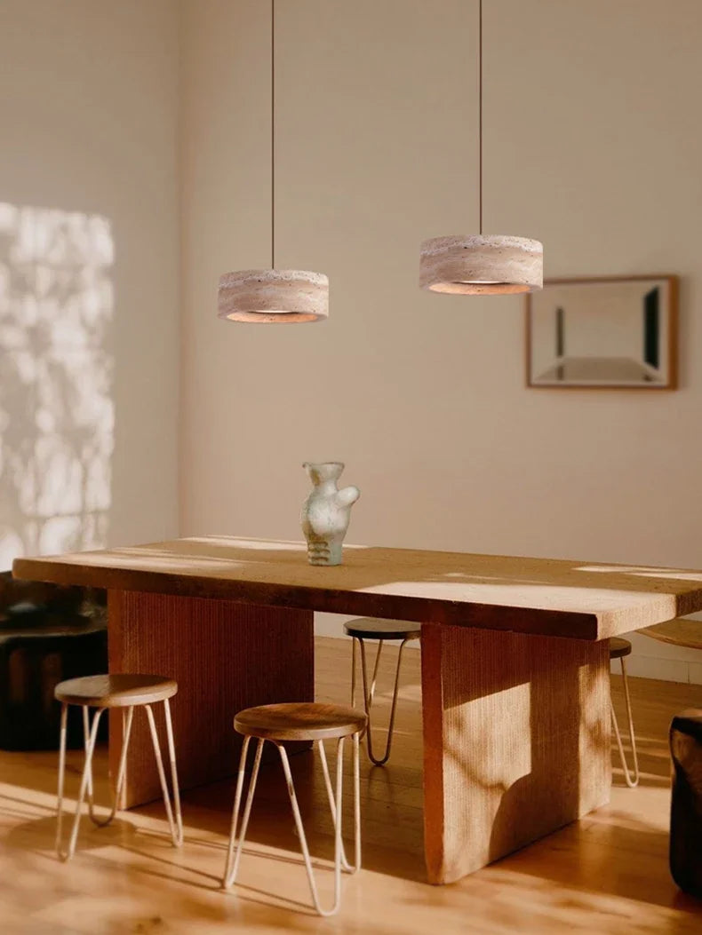 Yellow Travertine Hanging Chandelier — Wabi-Sabi Natural Stone