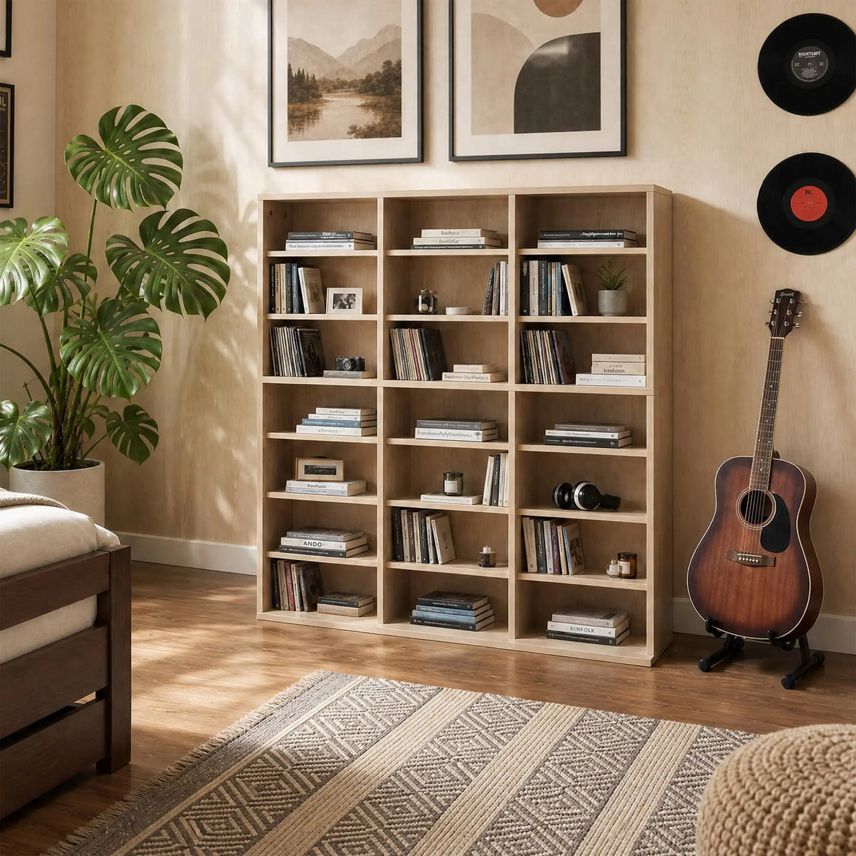 Seven-tier media storage tower with adjustable compartments