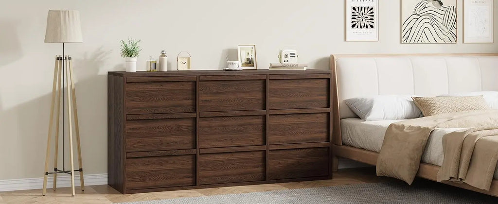 Nine-drawer wide dresser for bedroom storage