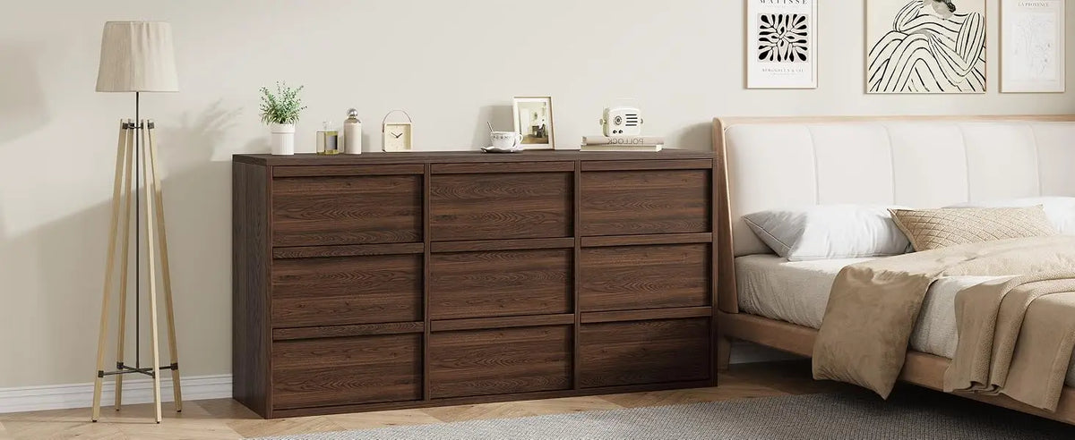 Nine-drawer wide dresser for bedroom storage