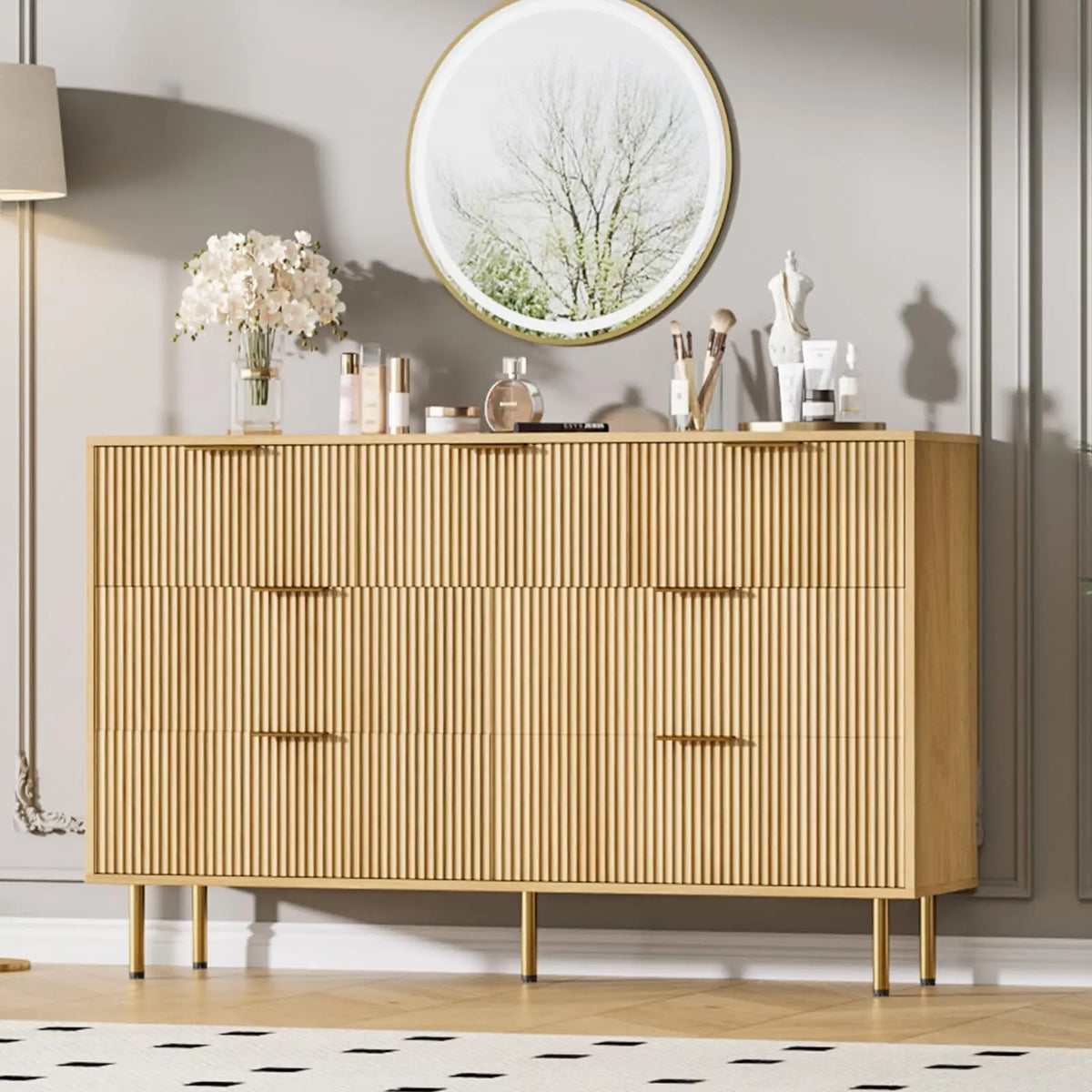 Modern Fluted 7-Drawer Dresser — Wide Wooden Bedroom Chest