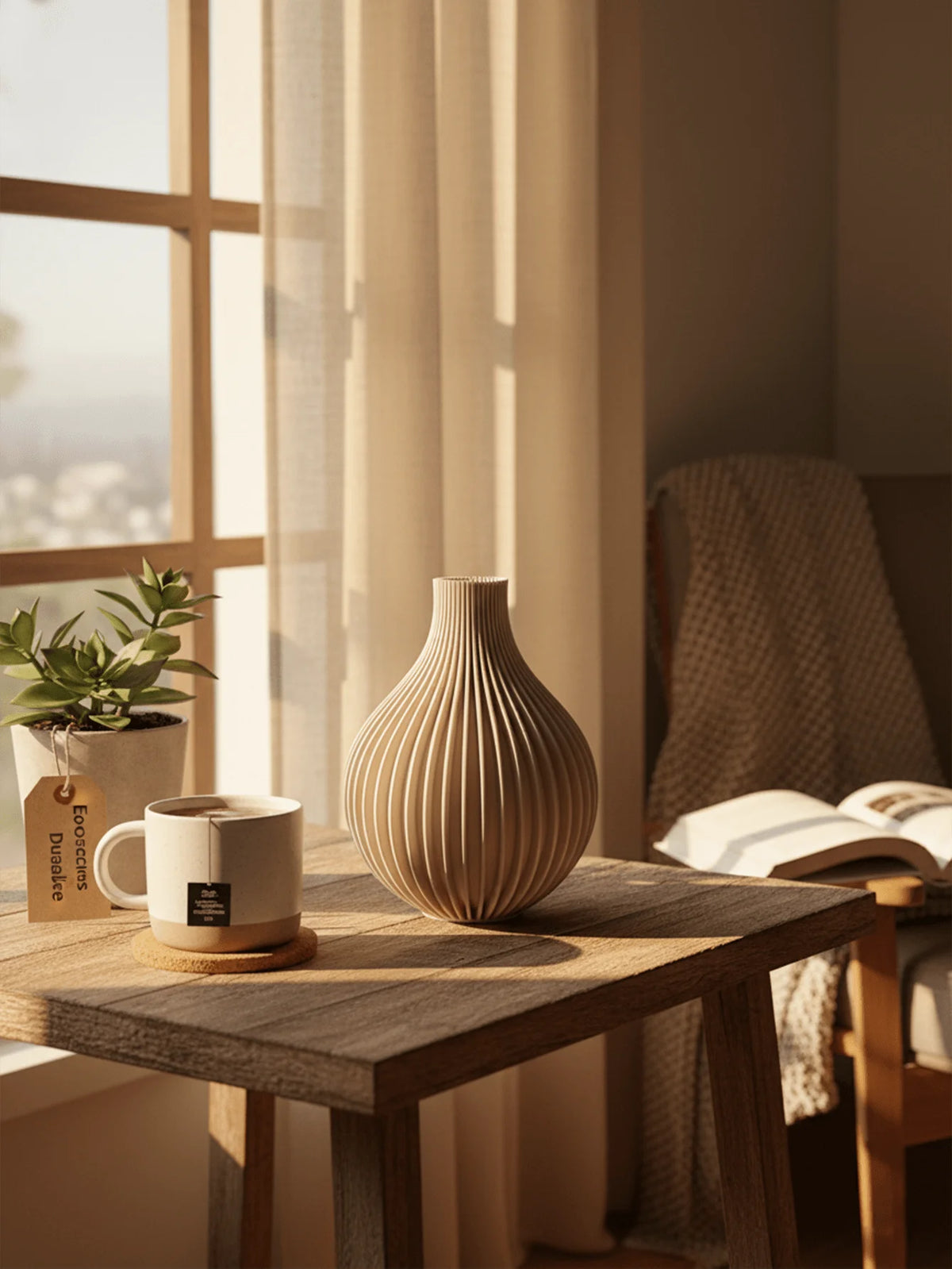 Ribbed Slender-Neck Vase — Matte Minimal