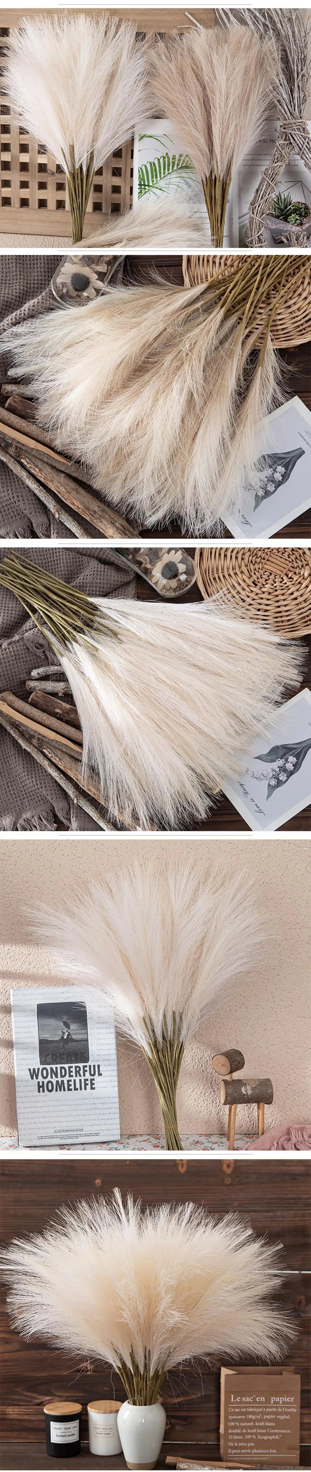 Fluffy Pampas Grass Bundle — Boho Faux Reed Decor, 16.5in
