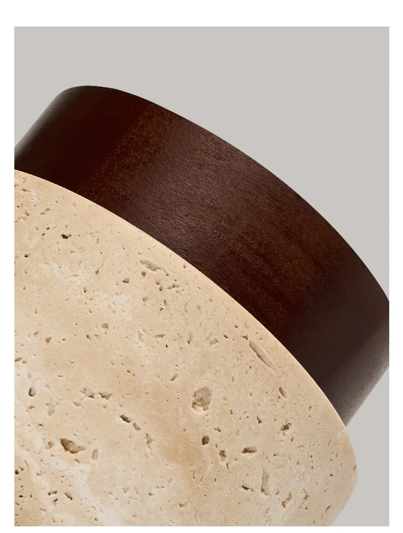 Wabi-Sabi Travertine Ceiling Lamp — Natural Stone & Wood Fixture