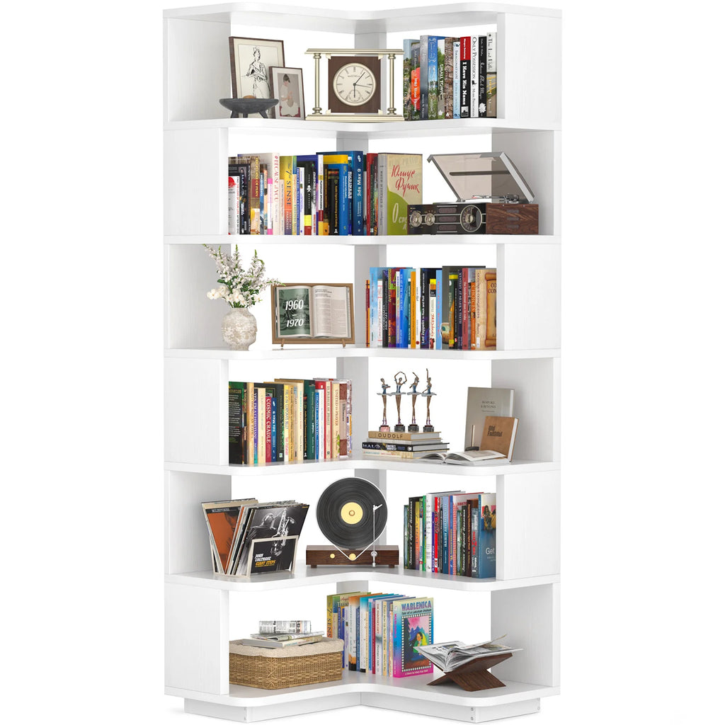 73" L-Shaped Corner Bookshelf — 7-Tier Display Stand