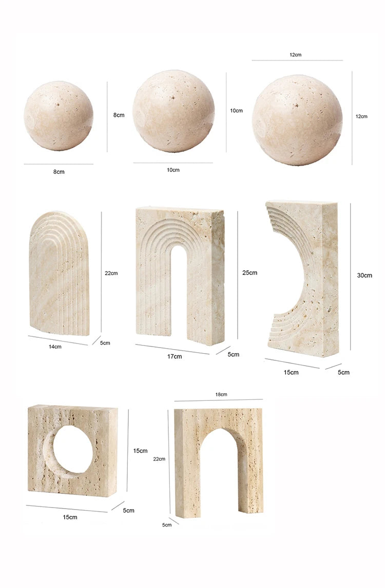Natural Travertine Stone Archway Ornament — Beige, Antique Finish