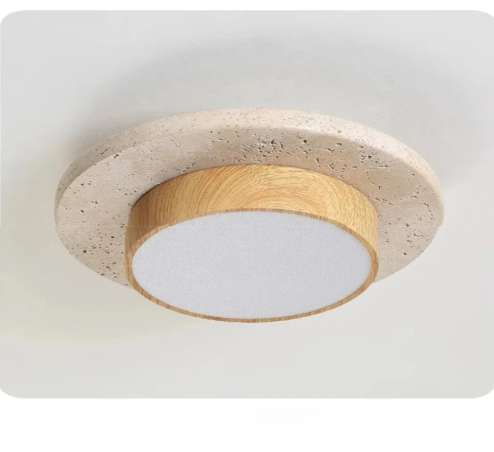 Retro Bedroom Ceiling Light Circular Stone LED Ceiling Lamp Walnut/wooden Balcony Hallway Living Room Indoor Light — image 12