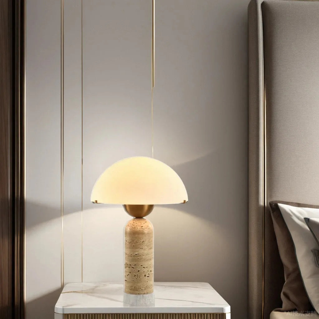 Natural Travertine Table Lamp — American-Style Glass Base