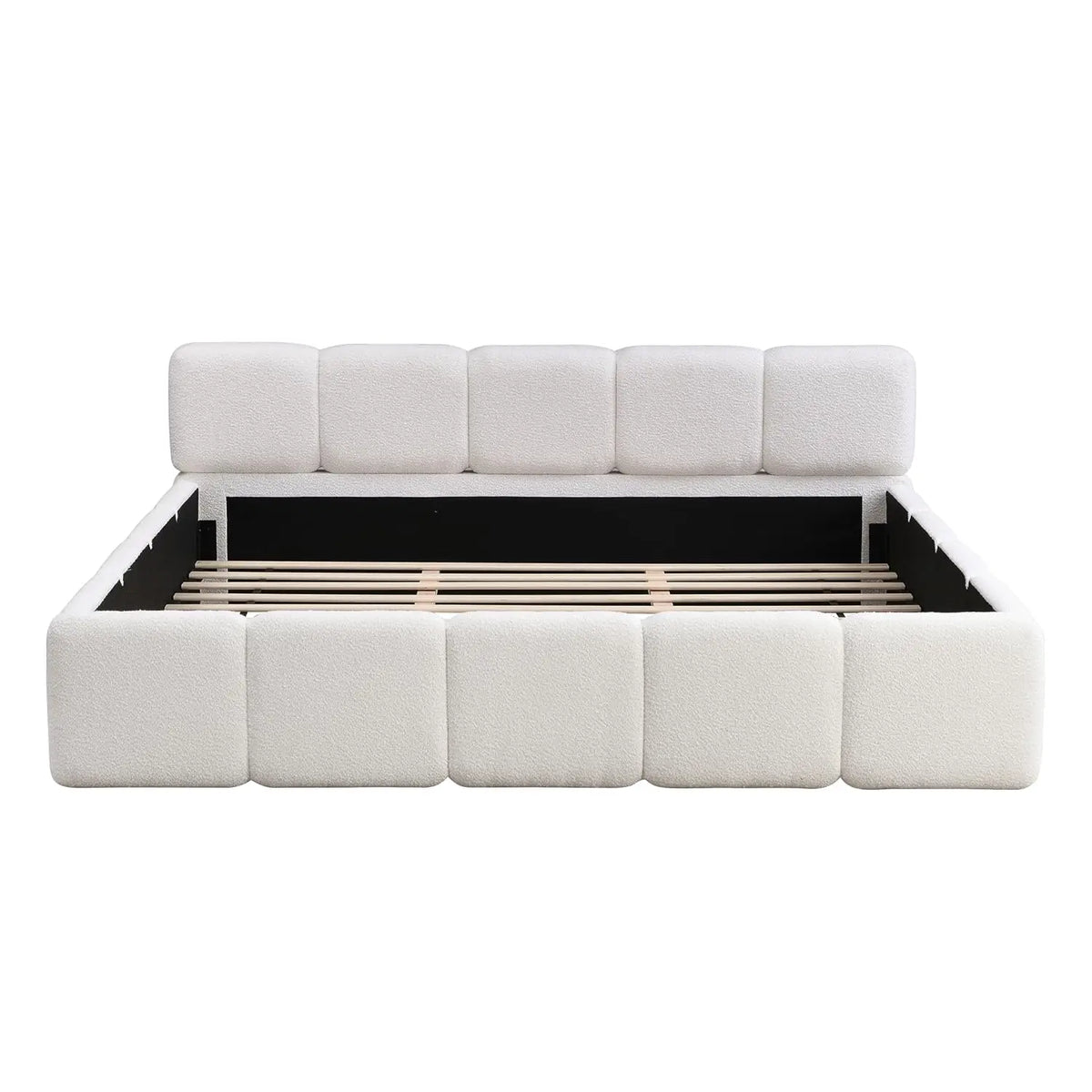 Boucle Upholstered Platform Bed — California King with Headboard